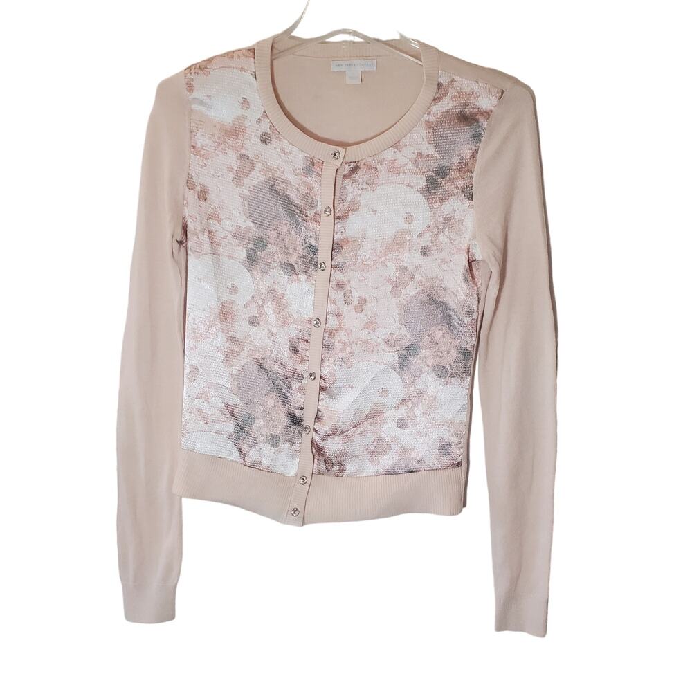 New York & Company Blush Abstract Print Button Front Cardigan Sweater Size XS